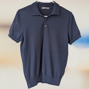 Corneliani Virgin Wool Navy Polo Shirt Made to Measure Men's S Quiet Luxury Knit